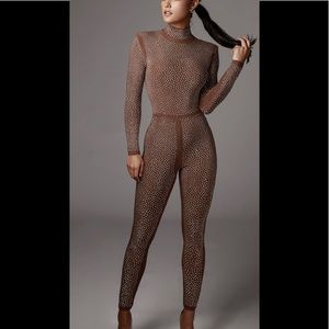 JLUXLABEL Tan Antoinette Studded Jumpsuit